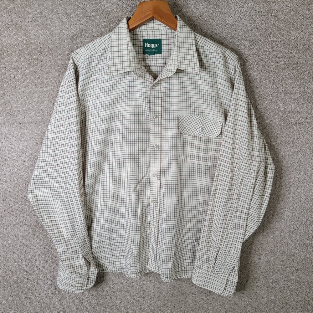 Hoggs Shirt Mens XL Cream Plaid Button Down Pocket Long Sleeve Casual Workwear